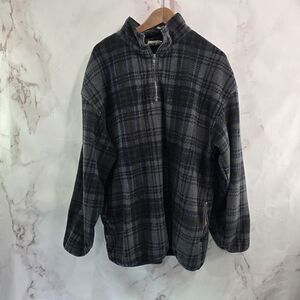 Fleece Vintage Pullover Mens Large Gray Quarter Zip 90s Jacket Sweater Plaid